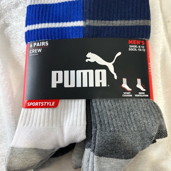 Men’s puma crew socks. Size 10 to 13. New. White and gray. Sport style. 6 pairs - Picture 3 of 5